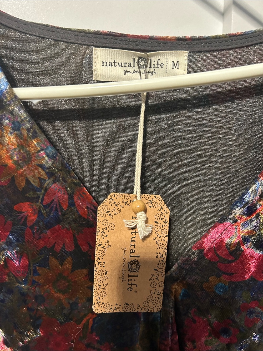 NATURAL LIFE Multicolor Floral Velvet Top - Picture 2 of 4